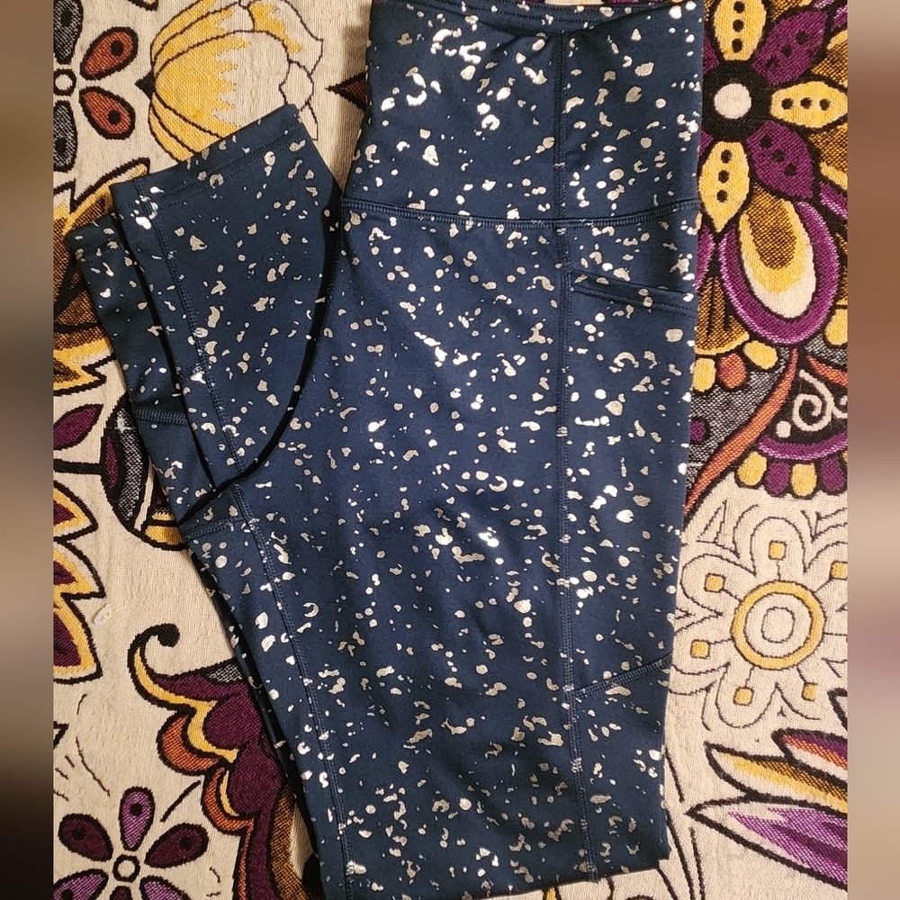 Forest Green and Gold Speckled Leggings With Cell Phone Pockets